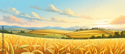 Harvest landscape with wheat barley rye and corn field panorama photo
