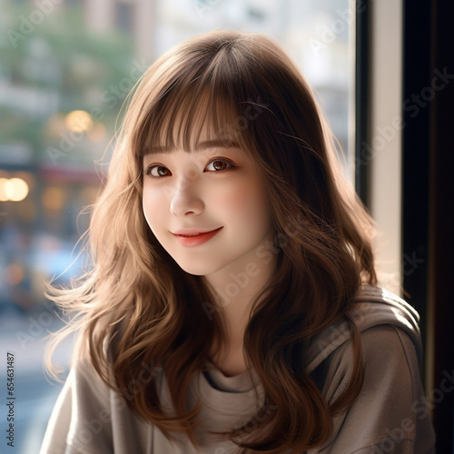  [salon kei],a girl with soft light brown hair is photograph, in the style of realistic hyper-detailed photograph [background city weather fine autumn],natural makeup,[hyper-realistic skin texture] © Ourin