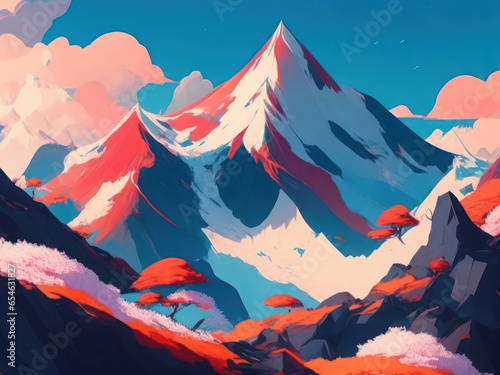 Beautiful mountain landscape in anime style.