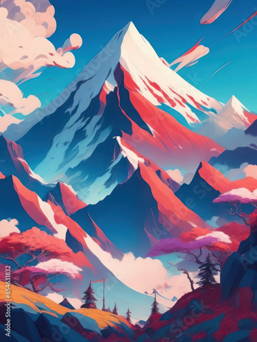 Beautiful mountain landscape in anime style.