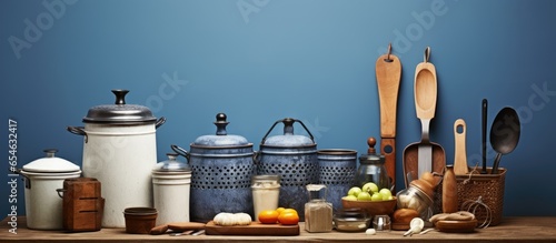 Old kitchen tools preparing meals and drinks culinary idea