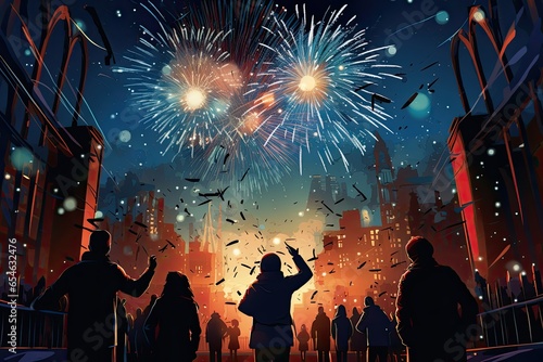 New Year Day Celebratory the transition new year, fireworks,Generated with AI © nongluk w