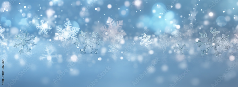 Snowy snowflakes and lights background