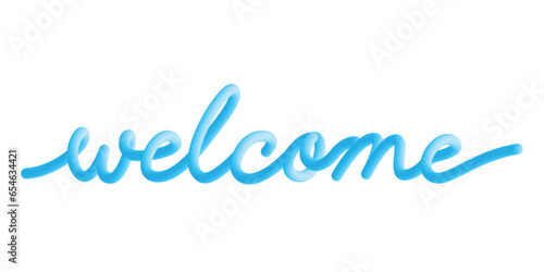Blue Welcome typography, with 3D color gradations like balloons. And handwriting style.	