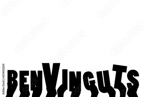 Digital png illustration of hands with benvinguts text on transparent background photo
