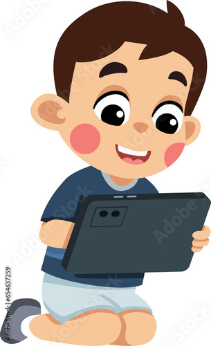 Kid Sitting and Using Tablet