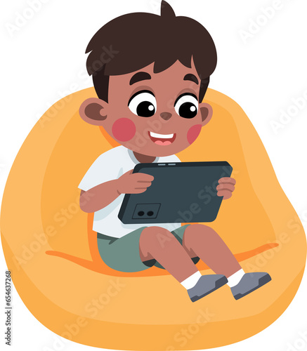 Kid Using Tablet on Sofa