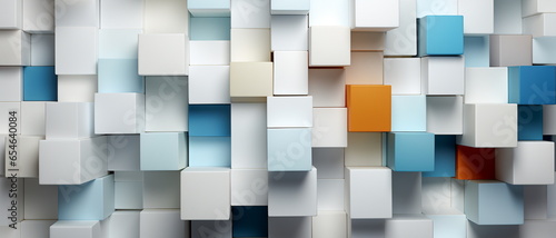 Texture as background wallpaper Banner of white and blue cubes background. Reflective surface.
