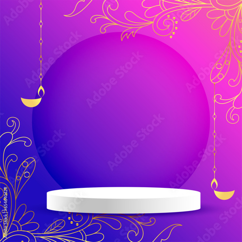 3d podium platform design on colorful background for shubh diwali festival