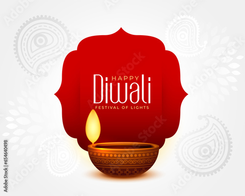 indian festival happy diwali wishes card with realistic diya