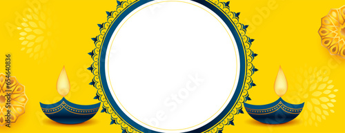 shubh diwali event banner with image space and artistic diya