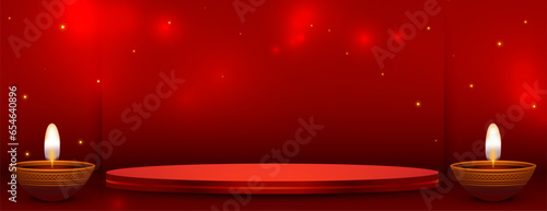 3d podium display on shiny banner for diwali celebration