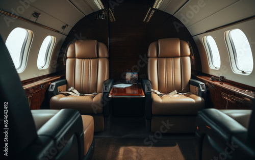 Interior of a private jet. Generative AI © piai