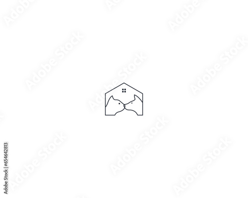 Dog and cat logo design template vector, line of pet logo design suitable for pet shop, store, cafe, business, hotel, veterinary clinic, Domestic animal vector illustration logotype, sign, symbol.