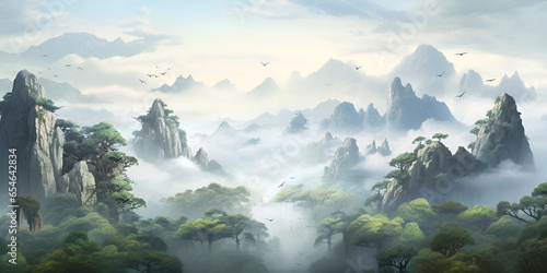 A Beautiful Concept Art Painting of a Giant Levitating,HD Wallpaper Fantasy Mountain Volcano Landscape Sky Clouds Geological Formation,AI Generative 