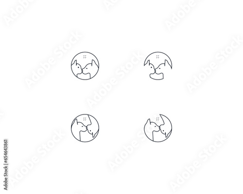 Dog and cat logo design template vector, line of pet logo design suitable for pet shop, store, cafe, business, hotel, veterinary clinic, Domestic animals vector illustration logotype, sign and symbol