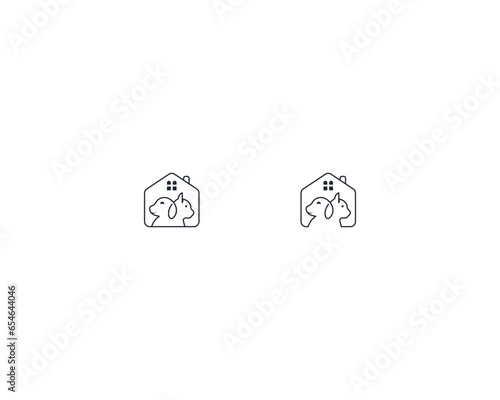 Dog and cat logo design template vector, line of pet logo design suitable for pet shop, store, cafe, business, hotel, veterinary clinic, Domestic animals vector illustration logotype, sign or symbol