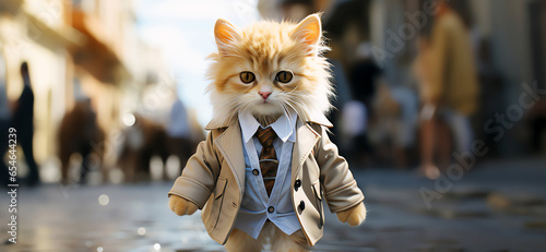 funny kitten walking in the street, AI generated