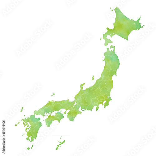 水彩風の日本地図（県境あり）のイラスト