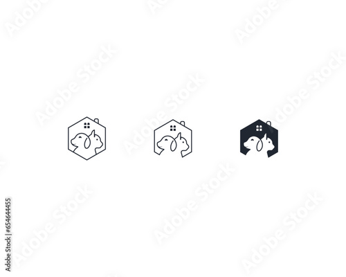 Dog and cat logo design template vector, line of pet logo design suitable for pet shop, store, cafe, business, hotel, veterinary clinic, Domestic animals vector illustration logotype, sign, symbol.