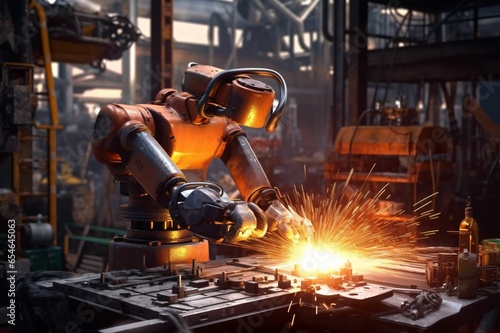 Industrial Robots at Work. Industrial Robots Doing Welding