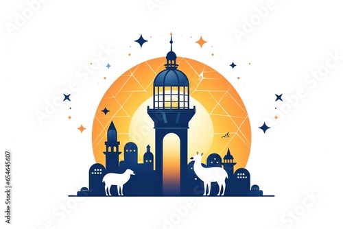 Ramadan Kareem and Eid mubarak Celebration card,Poster,greeting Design with Illuminated Lantern and Mosque Vector illustration.