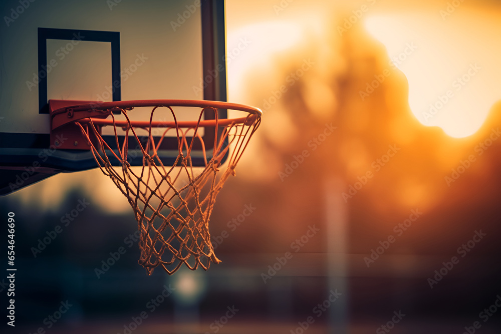 Basketball basket net in the stadium at sunset 1