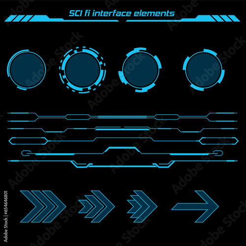 Set of Sci Fi Modern User Interface Elements. Futuristic Abstract HUD. Good for game UI. Vector Illustration.