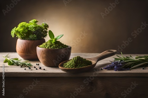 herbs in a mortar photo