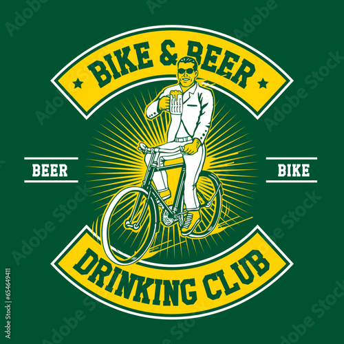 Bike and Beer Drinking Riding Club Vector Illustration Patch Emblem Style Design