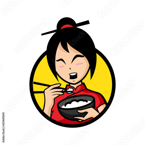 girl eating rice bowl