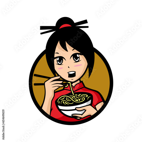 girl eating noodle bowl