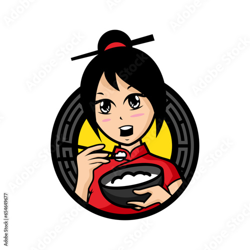 girl eating rice bowl