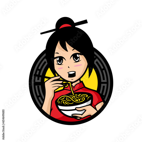 girl eating noodle bowl