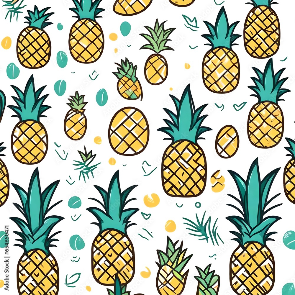 A cartoon drawing of a collage of cute pineapples A cartoon drawing of a collage of cute pineapples