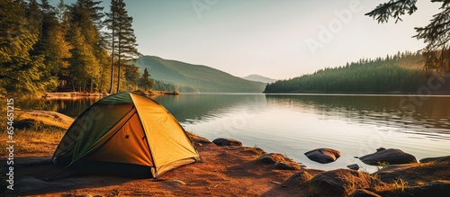 Lake side camping tent photo