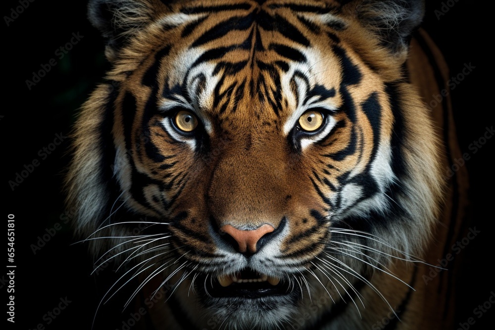 Generative AI : Bengal tiger face with eyes looking at the nature of the beast.