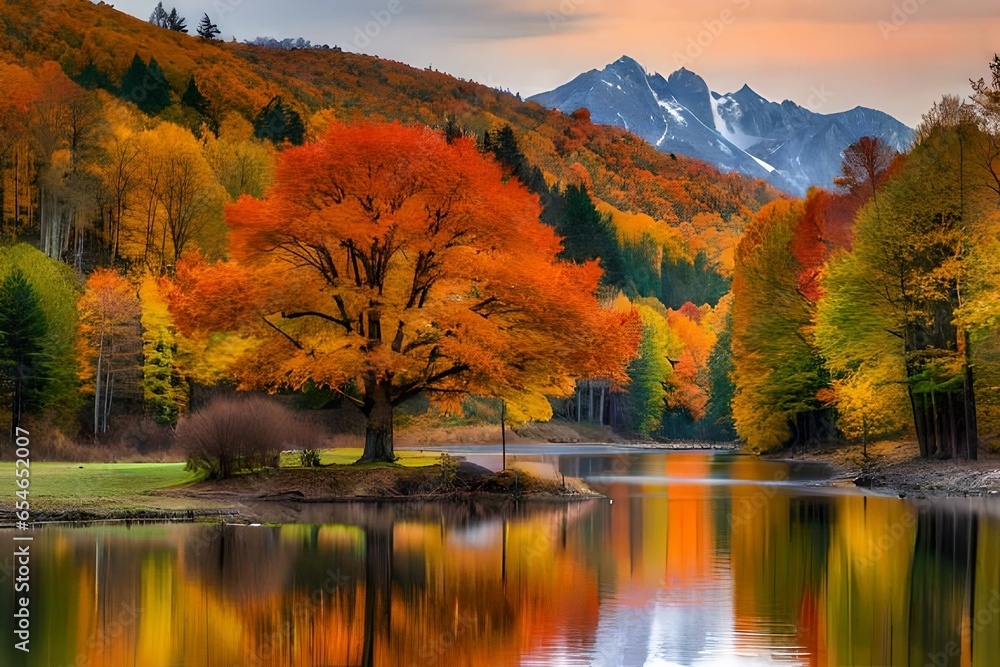 Obraz premium autumn in the mountains and generated AI