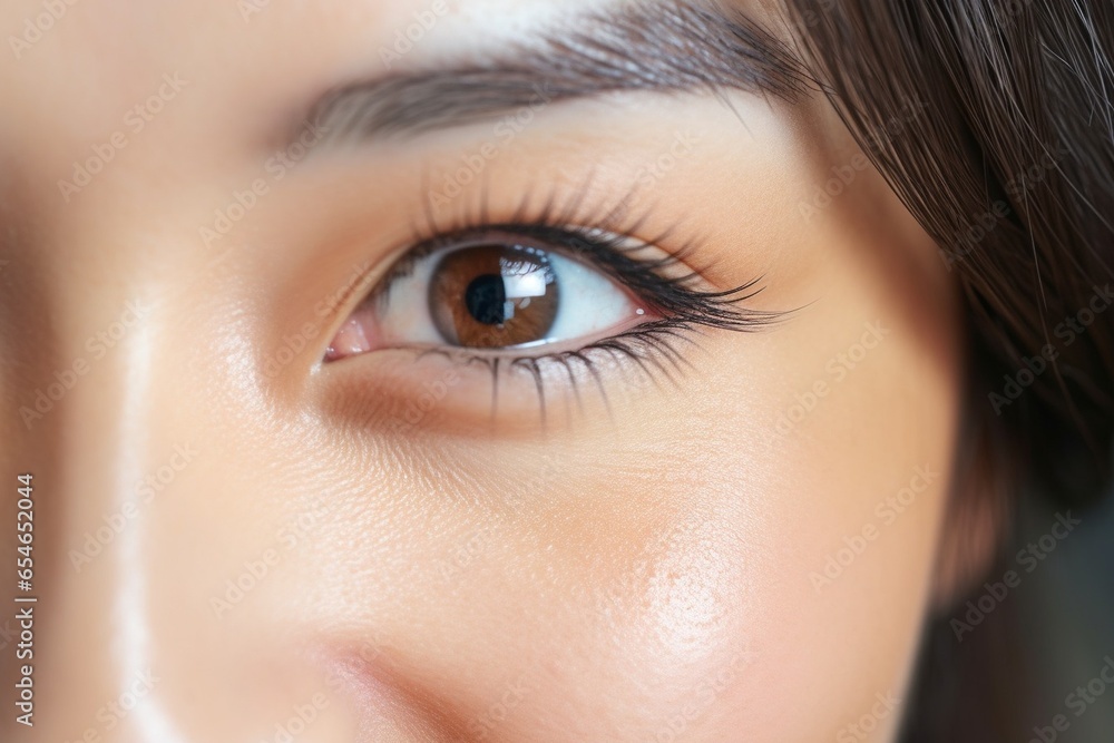 Generative AI : Portrait close up of eyes of happy asian casual businesswoman in office