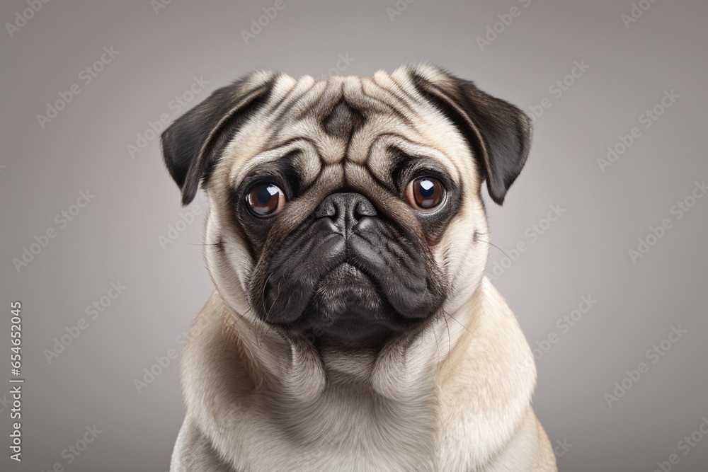 Generative AI : Close-up Of A Pug Dog On Grey Background