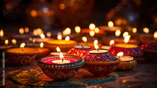 Image of jewish holiday Hanukkah background with menorah  traditional candelabra  and burning candles