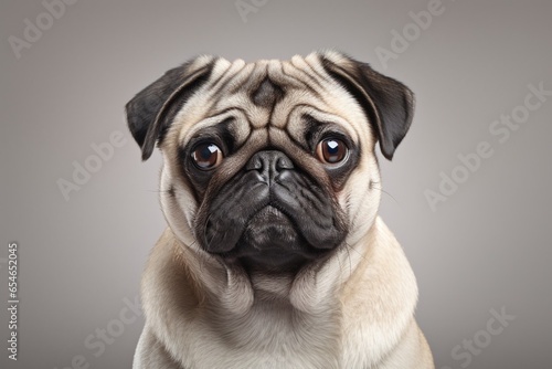 Generative AI : Close-up Of A Pug Dog On Grey Background