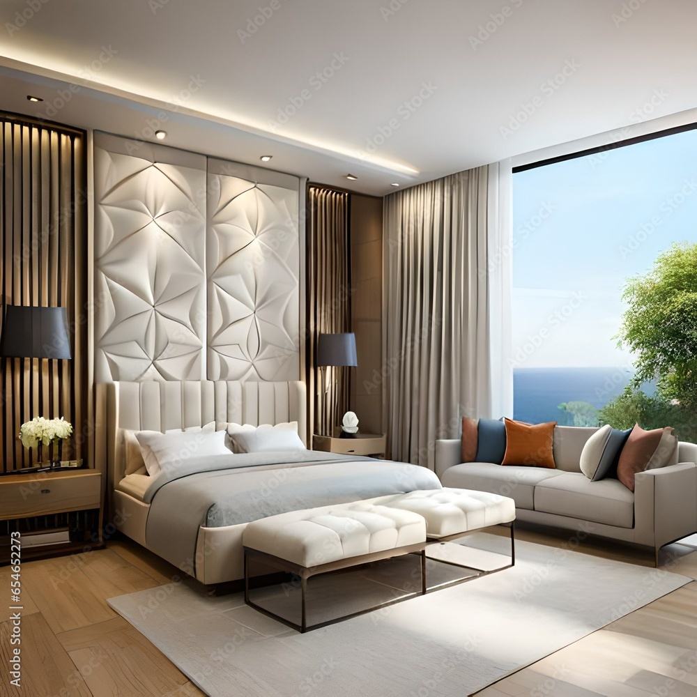 Design a unique and captivating bedroom interior that features a bed ...