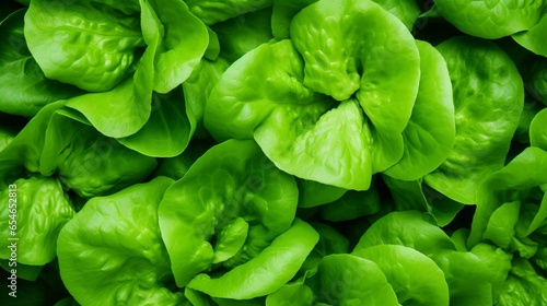 Generative AI : Fresh green lettuce close-up. Green fresh background. Banner. selective focus