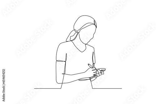 Continuous one line drawing Customer service is writing costumer needed. Marketing Concept. Single line draw design vector graphic illustration.