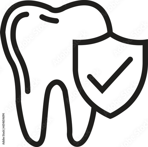 Dental Care icon. Dental Shield Tooth Protection with editable stroke. Healthy teeth and shield, anti-caries and protection bacteria. Teeth, insurance symbol isolated on transparent background.