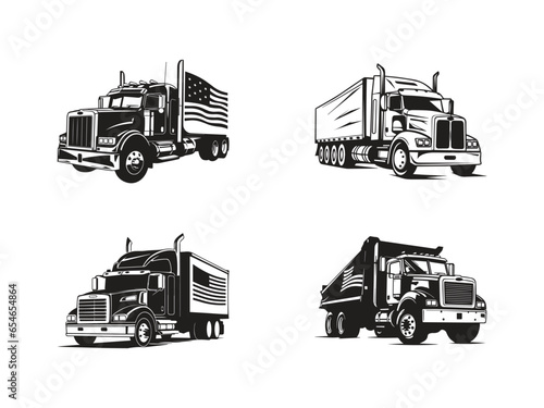 Truck logo silhouette icon Semi Truck with Trailer Circle Emblem Logo Vector Isolated. Ready made logo template set vector isolated vector set