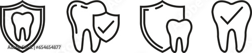 set of Dental Care icons. Dental Shield Tooth Protection with editable stroke. Healthy teeth and shield, anti-caries and protection bacteria. Teeth, insurance symbol isolated on transparent background