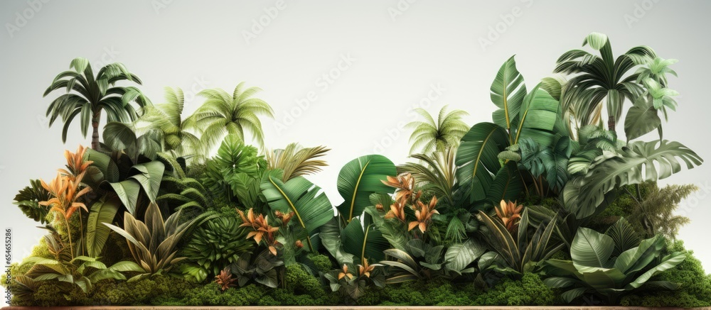 rendered tropical plant backdrop emphasizes natural beauty on a podium rendered tropical plant backdrop emphasizes natural beauty on a podium
