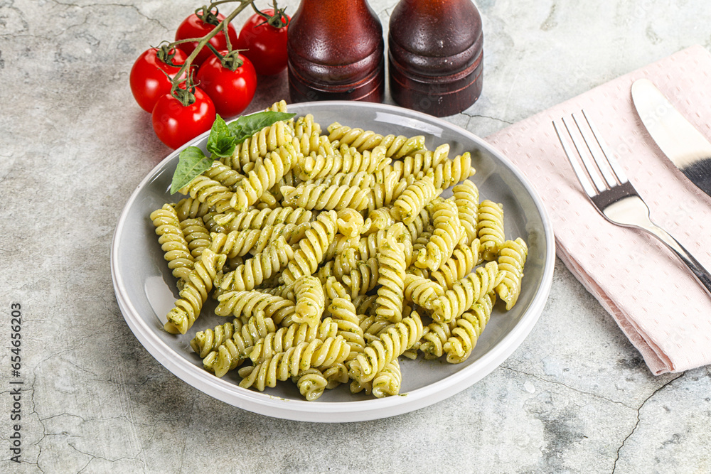 Italian pasta with basil pesto Italian pasta with basil pesto